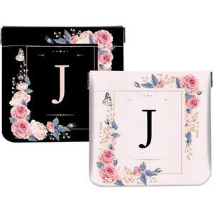 Small leather coin purse pouch mini change wallet cosmetic bag with initial J